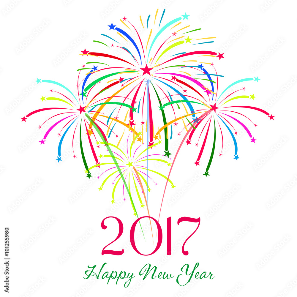 Naklejka premium Happy new year fireworks 2017 holiday background design