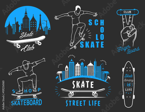 Set Vector Retro Skateboarding Logo and Badge