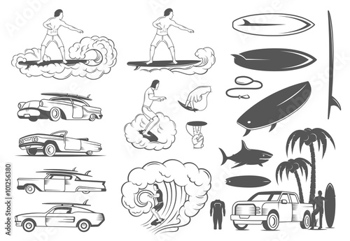 Vector Set Elements of Surfing and Extreme Sports