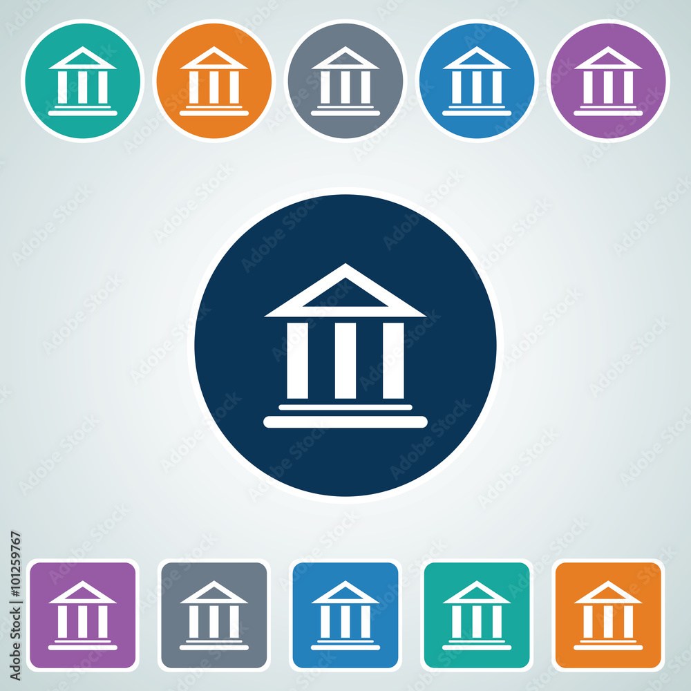 Icon of Bank in Multi Color Circle & Square Shape. Eps-10.