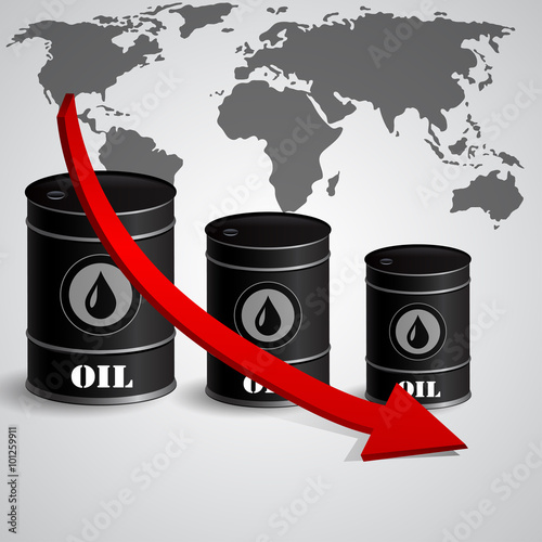 Vector illustration of oil barrel with red arrow 