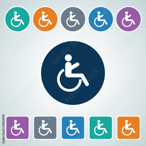 Icon of Patient On Wheel Chair in Multi Color Circle & Square Shape. Eps-10.