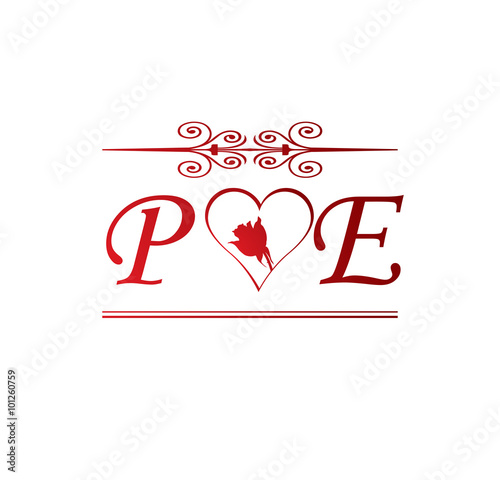 PE love initial with red heart and rose