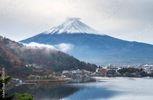 Fuji mountain under cloudy sky