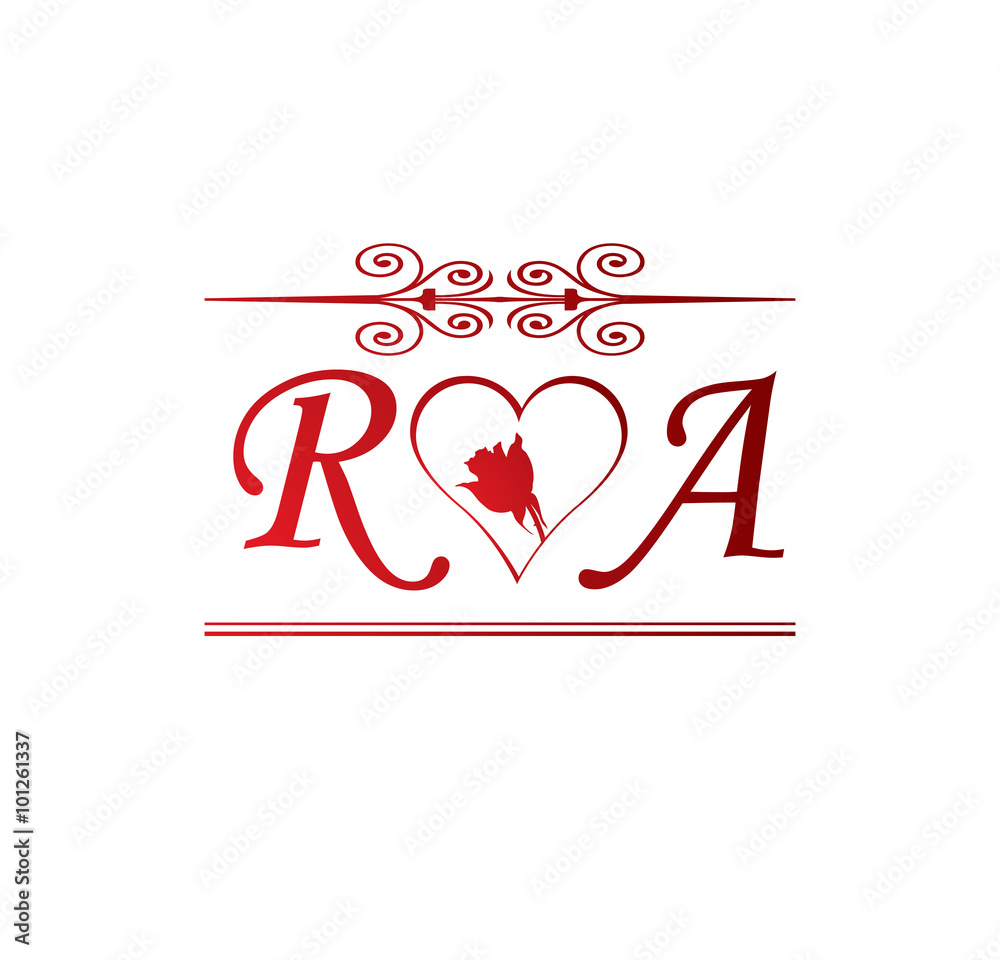 RA love initial with red heart and rose Stock Vector | Adobe Stock