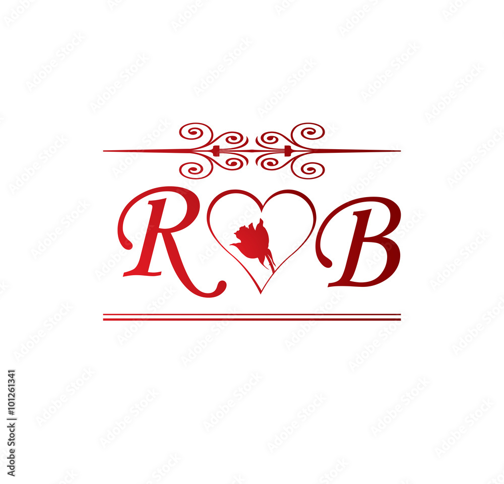 RB love initial with red heart and rose Stock Vector | Adobe Stock
