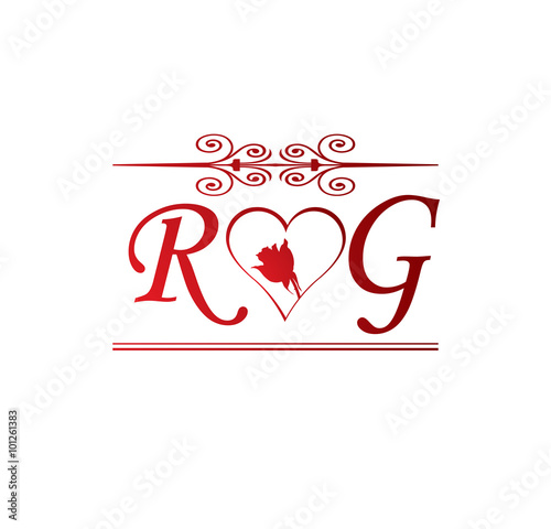 RG love initial with red heart and rose Stock Vector | Adobe Stock