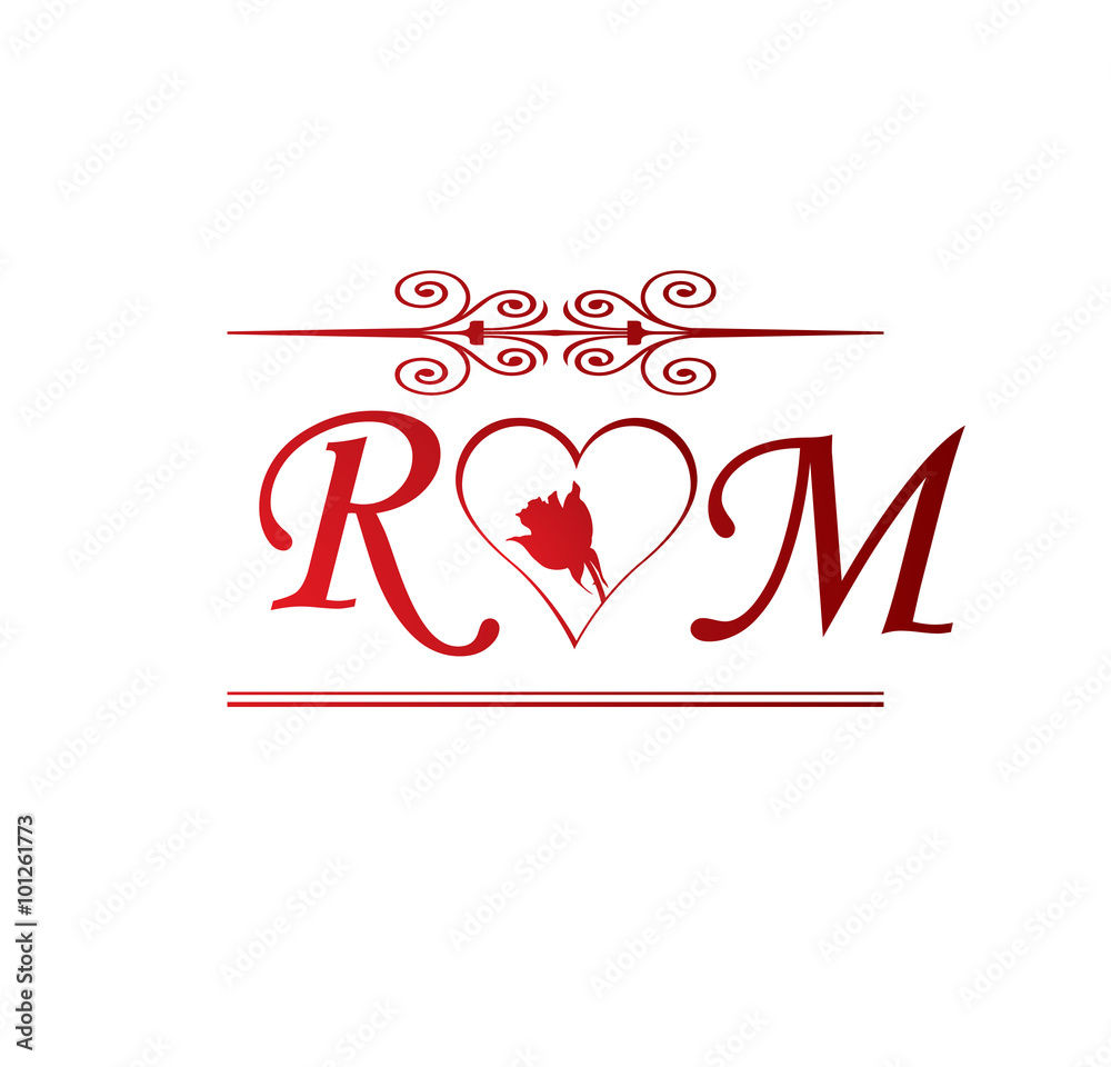 RM love initial with red heart and rose Stock Vector | Adobe Stock
