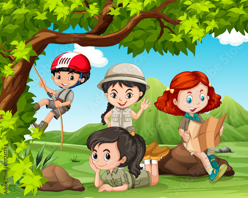 Children camping in the park