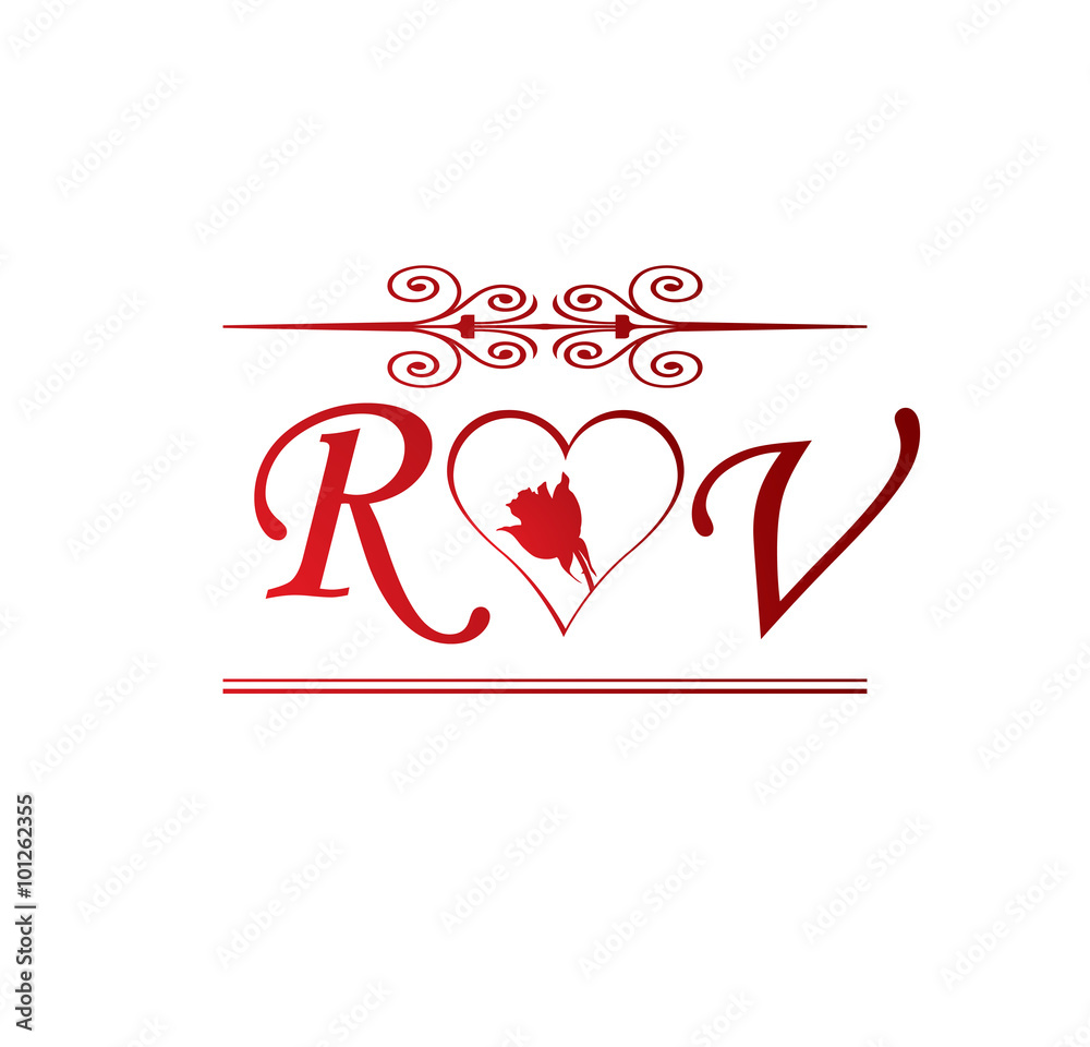 RV love initial with red heart and rose Stock Vector  Adobe Stock