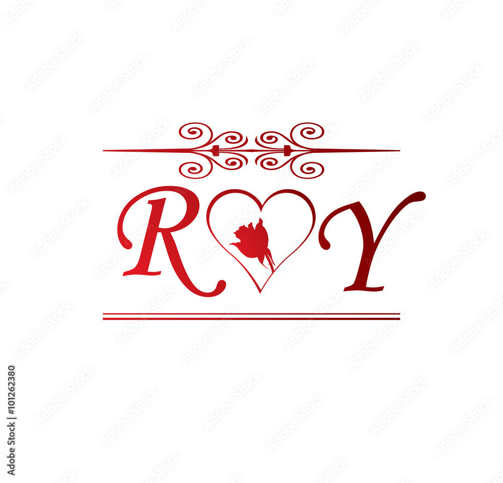 RY love initial with red heart and rose Stock Vector | Adobe Stock
