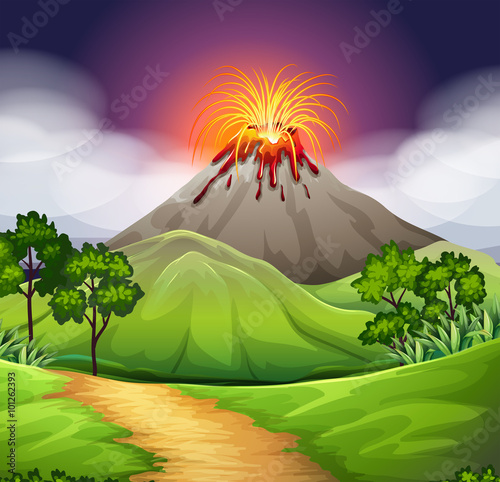 Nature scene of volcano eruption