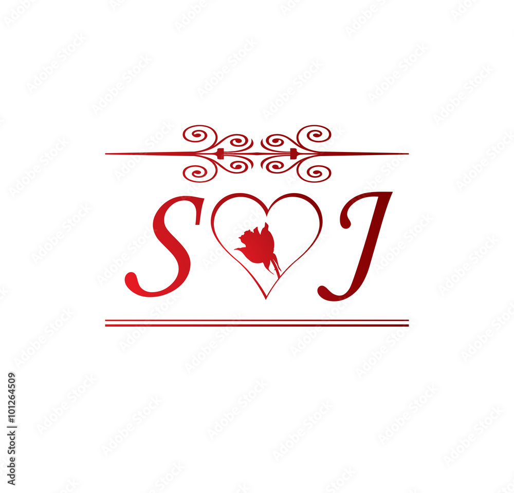 SJ love initial with red heart and rose Stock Vector | Adobe Stock