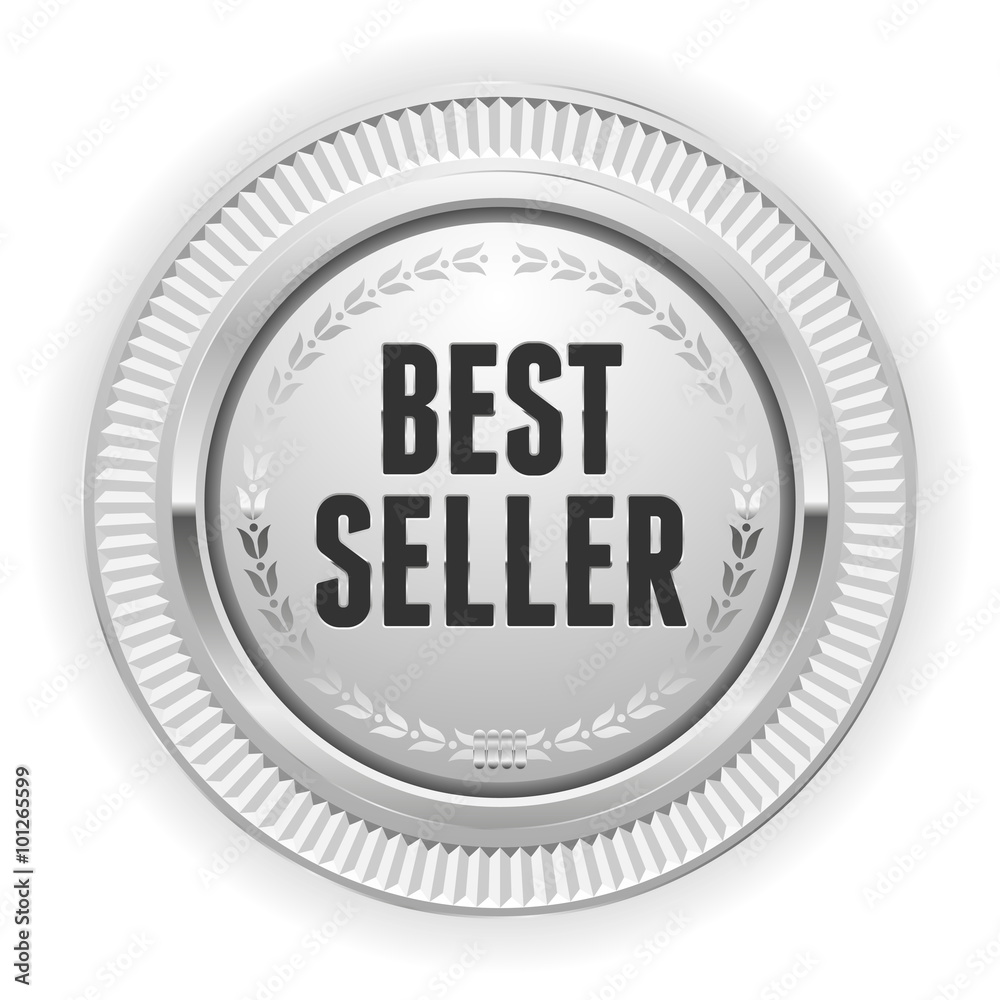 Silver round best seller badge on white background Silver round best seller badge on white background