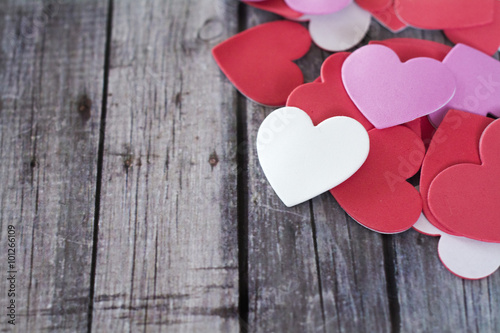 wood table with hearts decorating