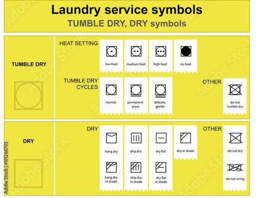 Guide to laundry service symbols. Laundry service dry and tumble dry icon set