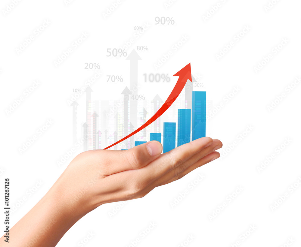 nvestment concept with financial chart symbols coming from hand nvestment concept with financial chart symbols coming from hand