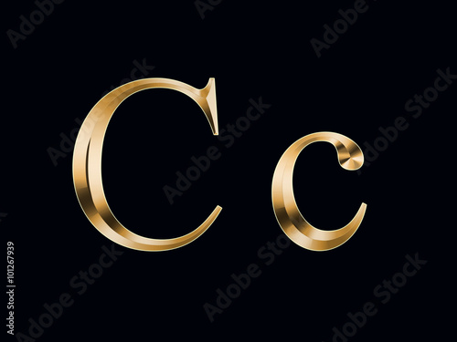 Gold letter "C" on a black background