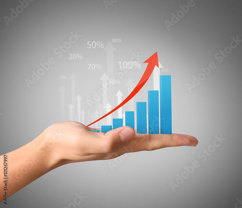 nvestment concept with financial chart symbols coming from hand