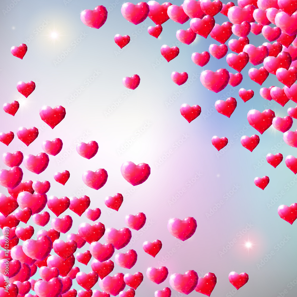 Valentines Day background with scattered gem hearts