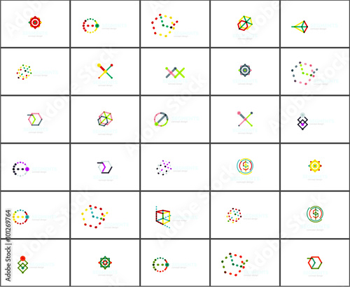 Set of linear abstract logos and swirl shapes. Company emblem, business icon