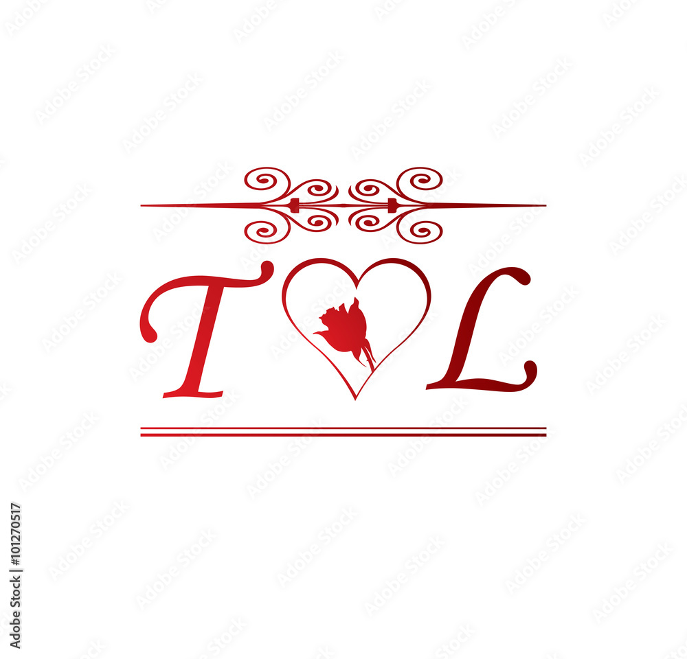 TL love initial with red heart and rose Stock Vector | Adobe Stock