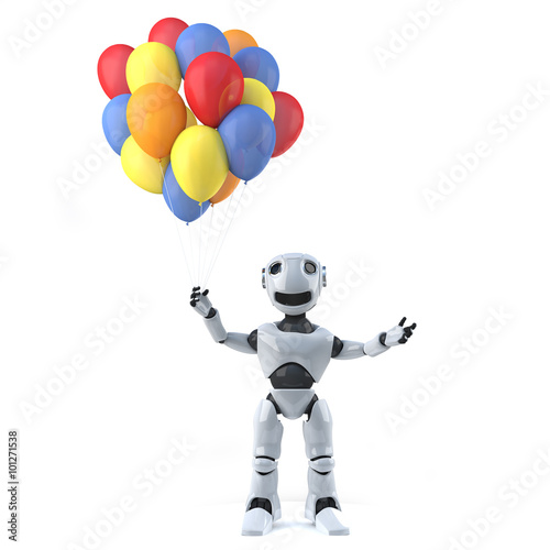 3d Robot has some beautiful balloons