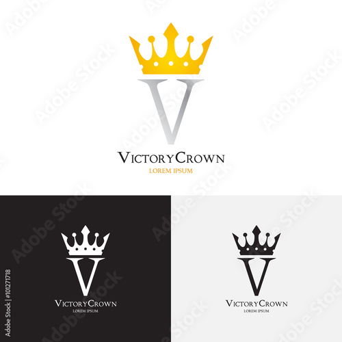 Vector template of victory crown logo. Logotype for uses in different spheres. Fashion logo, royalty logo, premium logo. Vector illustration.