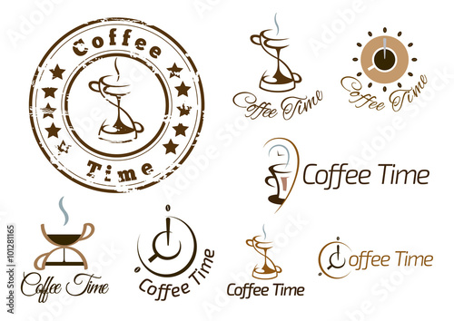 Set of coffee time logo design. 