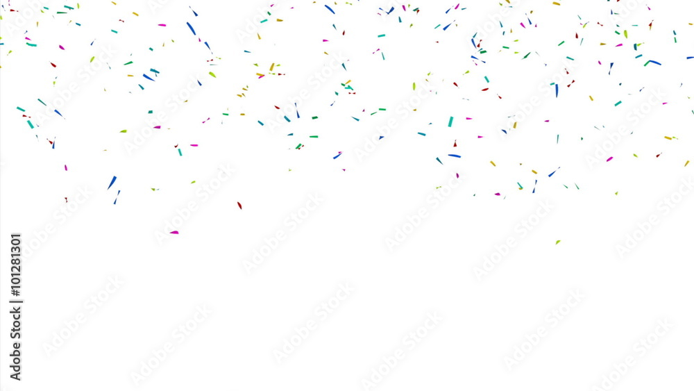 Colorful confetti in front of a white background - slow motion