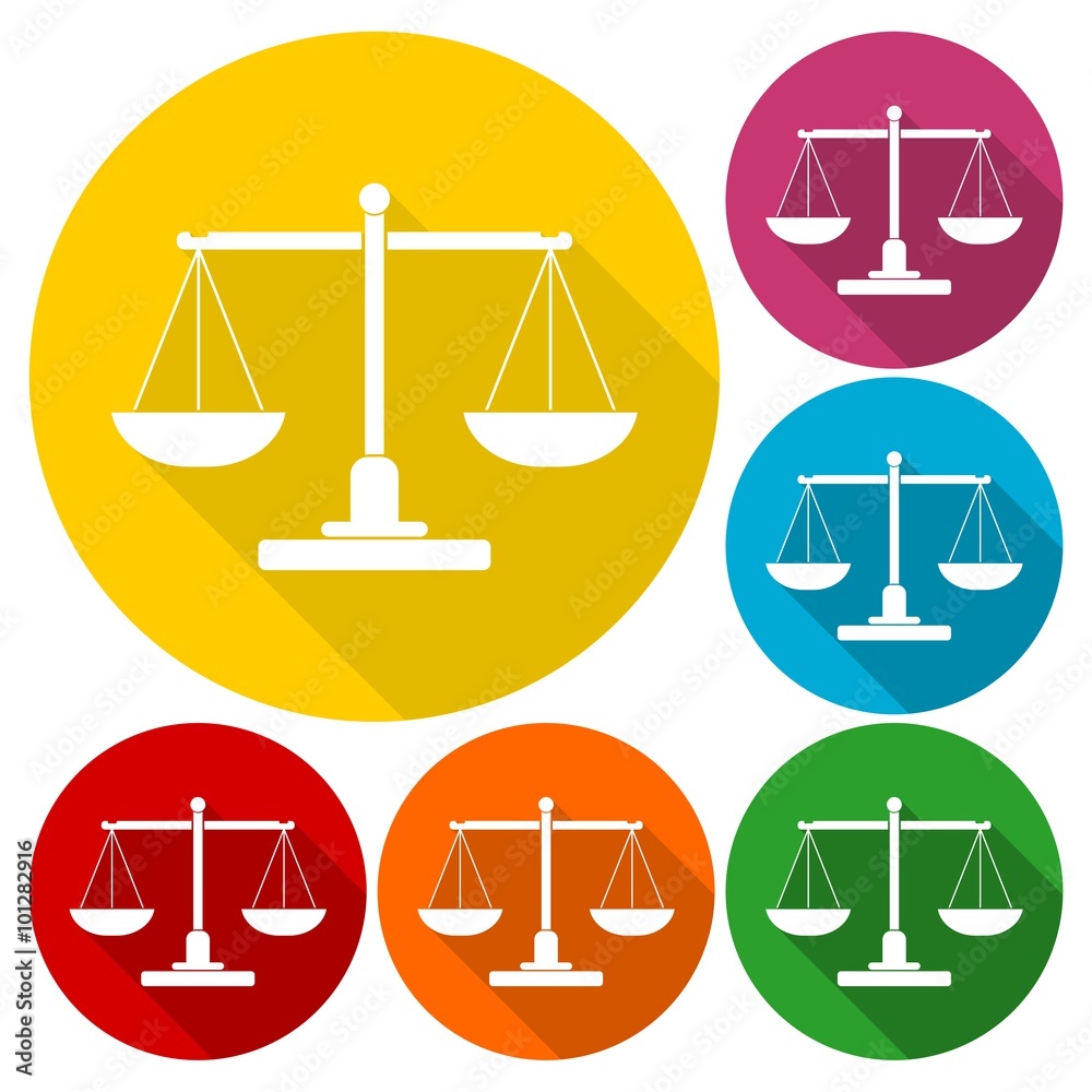 Justice Scale Icons set with long shadow