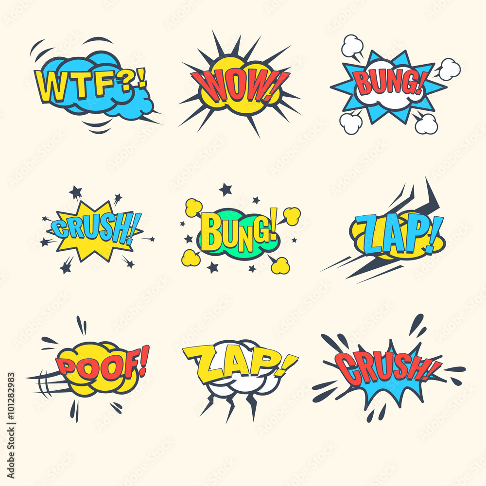 Common Comics Exclamations, speech bubble Vector Illustration Set