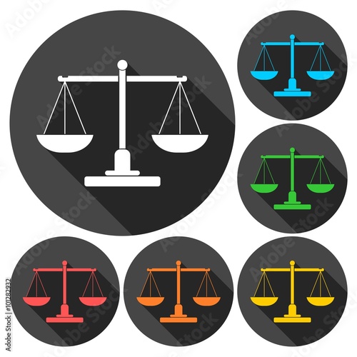 Justice Scale Icons set with long shadow