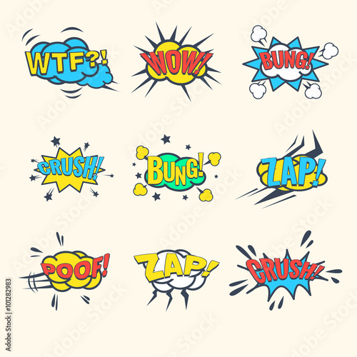 Common Comics Exclamations, speech bubble Vector Illustration Set