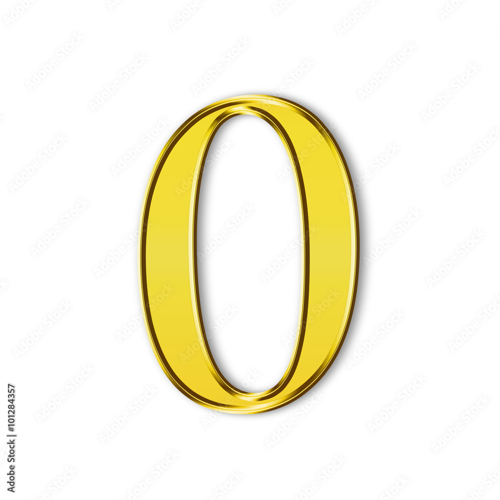 Number zero gold solid alphabet, white background Number zero gold solid alphabet, white background