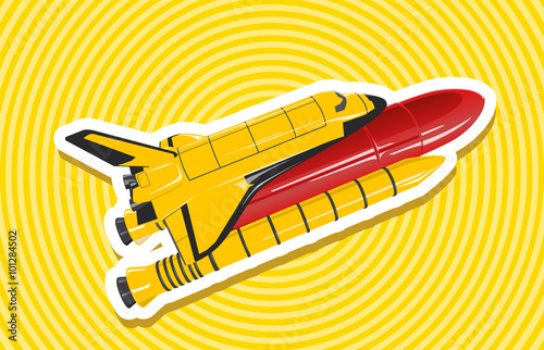 Yellow golden space shuttle on yellow dartboard nice american flighting spaceship fuel tank - flatten isolated illustration master vector