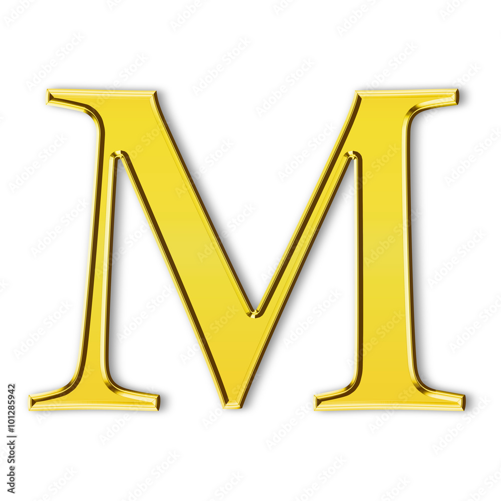 M gold solid alphabet, white background M gold solid alphabet, white background