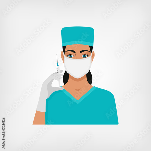 nurse with syringe in medical mask and gloves