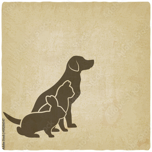 Pets silhouettes. dog, cat and rabbit. logo of pet store or veterinary clinic