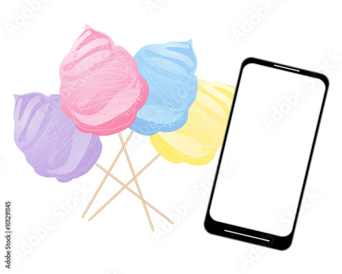 smart phone with cotton candy