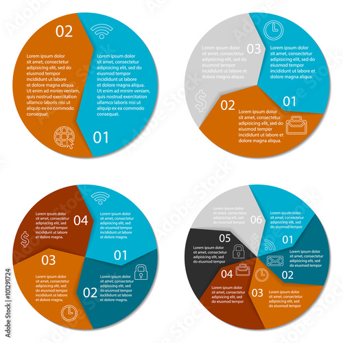 Set of round infographic diagram. Circle chart with 2, 3, 4, 6 options. Business concept. Vector eps10