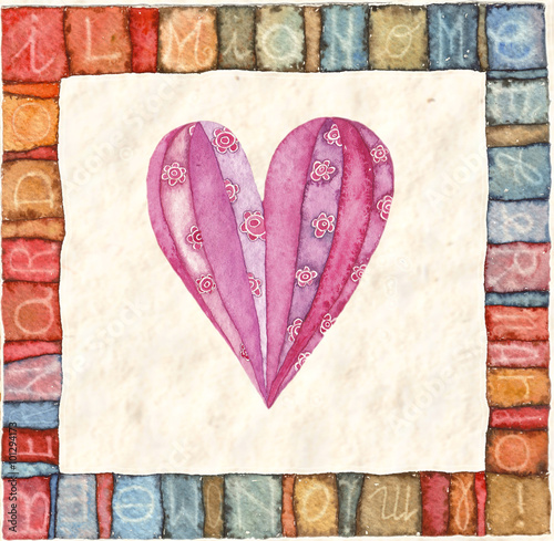 Heart, greeting card. Colorful watercolor can be used for wallpaper, pattern fills, web page background, surface textures, textiles, cards, postcards