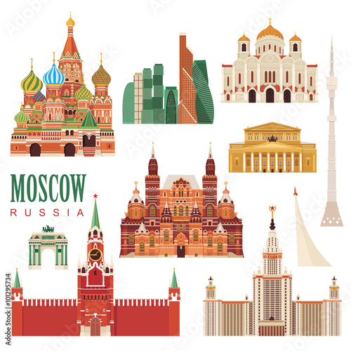 Fotografiet Moscow monuments. Vector illustration
