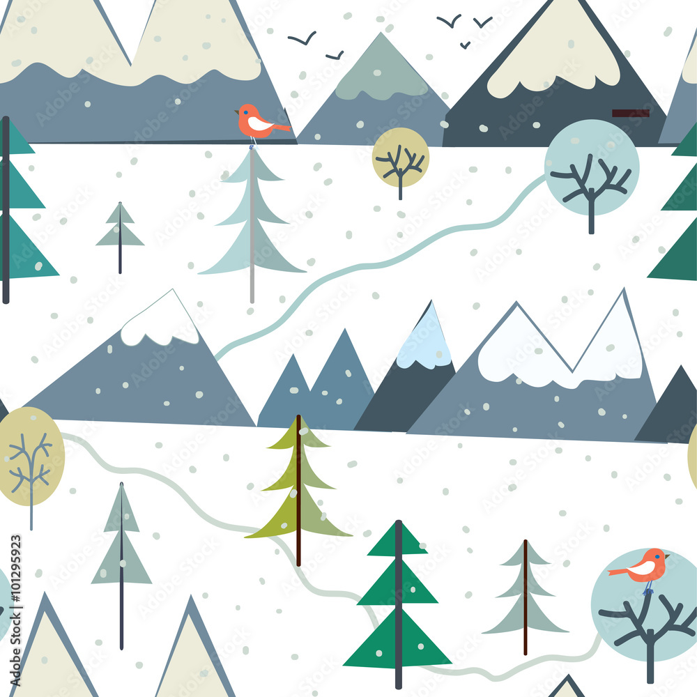 Mountains at winter season seamless pattern - funny design