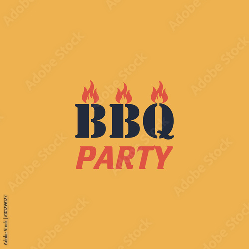 Flaming BBQ Party word design element.
