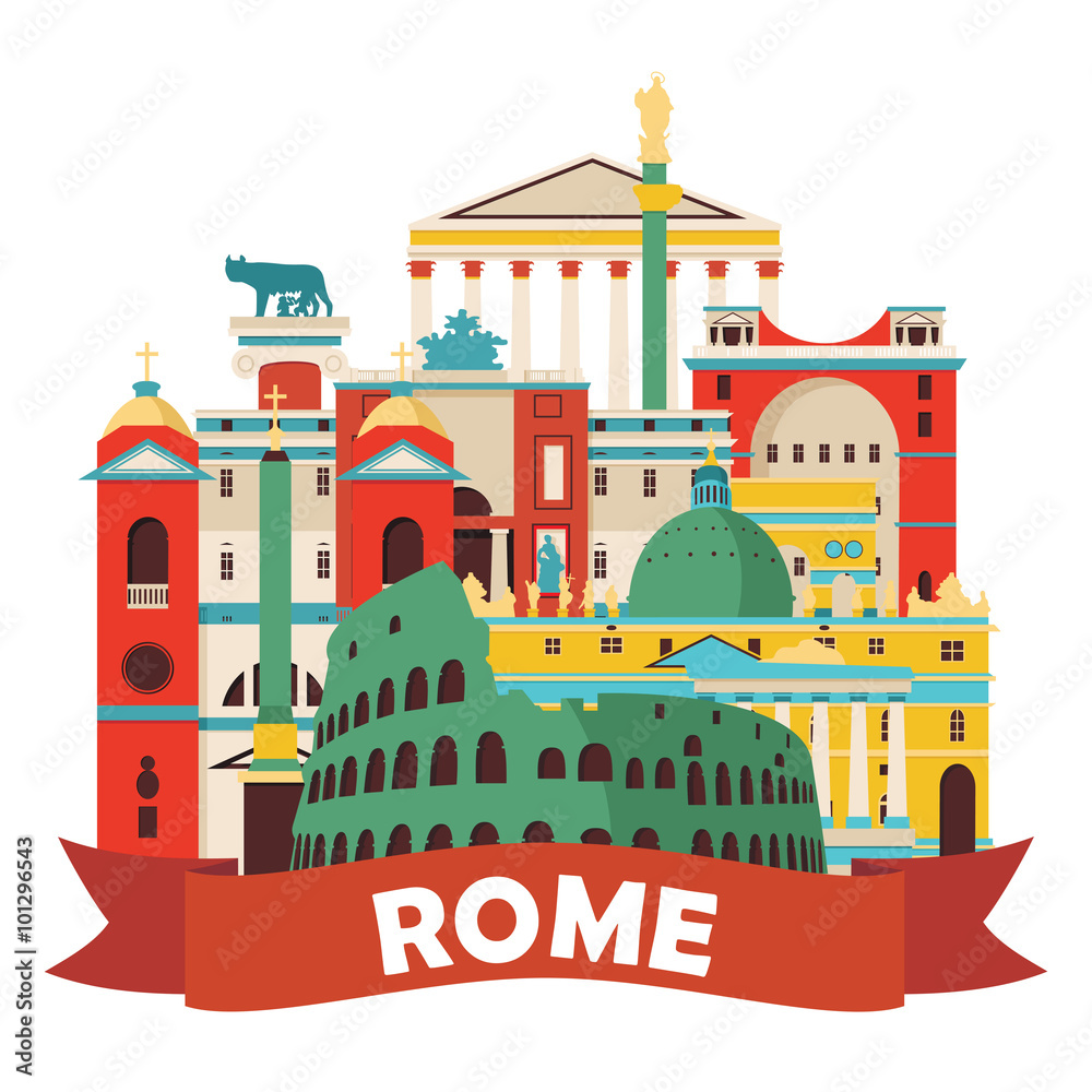 Naklejka premium Rome skyline. Vector illustration