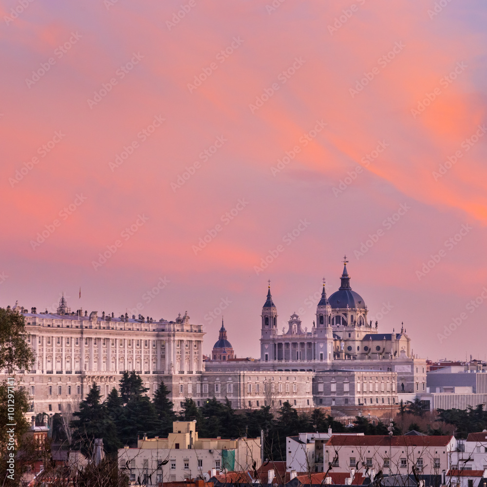 Fototapeta premium Almudena Cathedral and Royal Palace in Madrid, Spain.