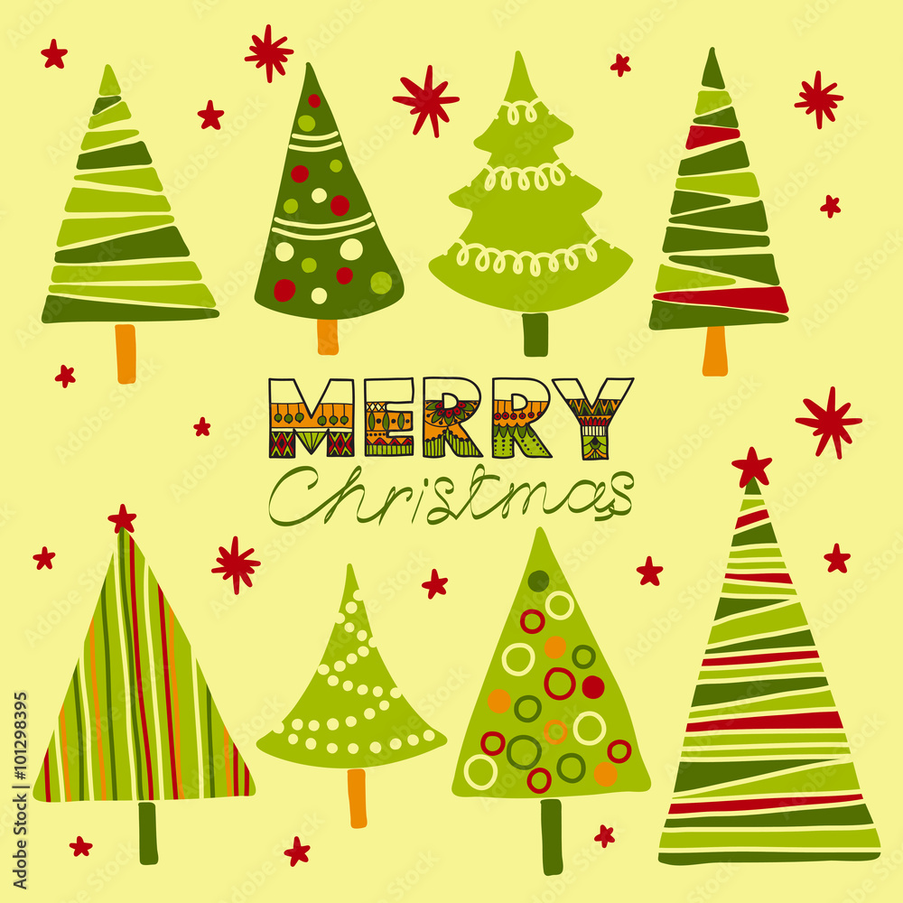 Vector set with cute Christmas tree.