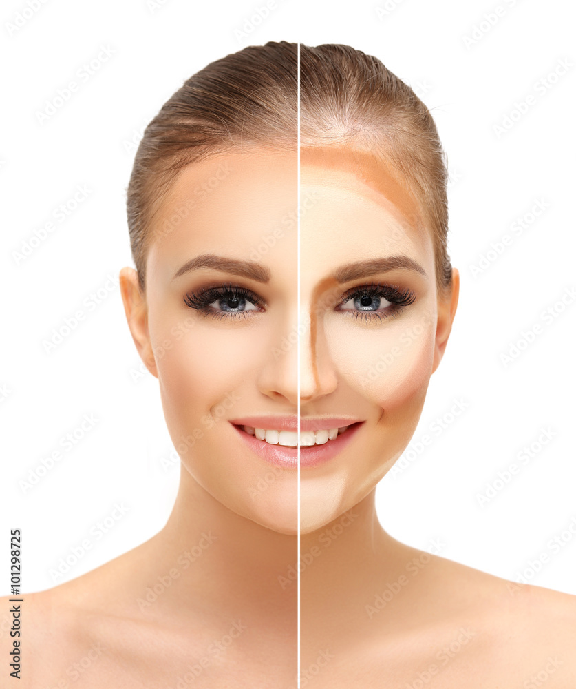 Contouring.Make up woman face. Contour and highlight makeup. - obrazy, fototapety, plakaty 