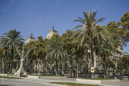 BARCELONA, SPAIN - OCTOBER 09, 2015: Park near to Triumph Arch of Barcelona was built for the World Exhibition in 1888 as a main entrance.